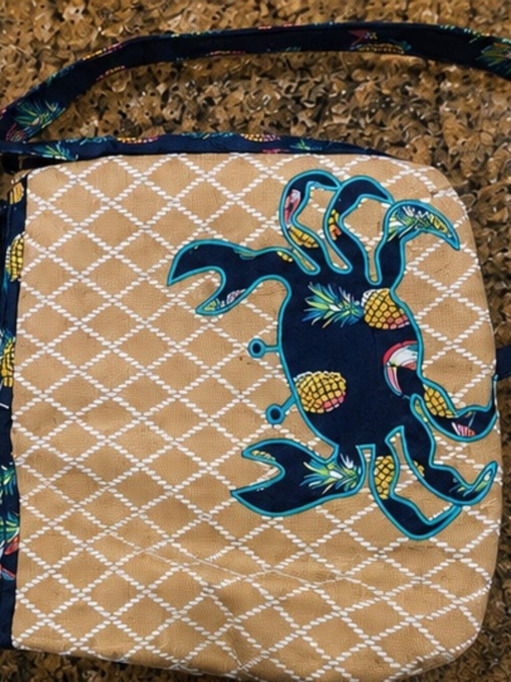 Vera Bradley Crabby Crossbody Bag Tan Navy Crab Pineapple Coastal